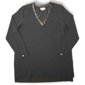 Long Sleeve Flowy Tunic Top V Neck Faux Leather Neck Line Goth Alternative Witch